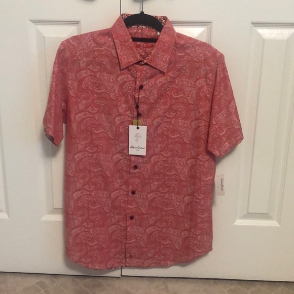 Mens Robert Graham Coral Pink Button up Short Sleeve Shirt (Size S) - Picture 1 of 8